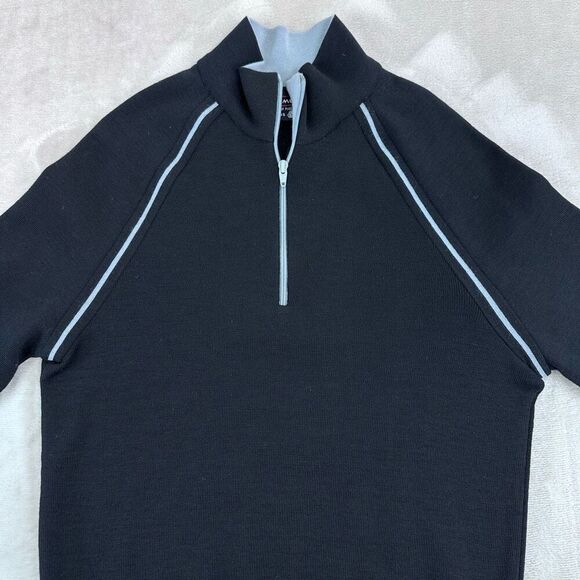 DEMETRE Sweater Mens Large Black 1/4 Zip 100% Wool LS Pullover Sweatshirt VTG - Picture 1 of 8